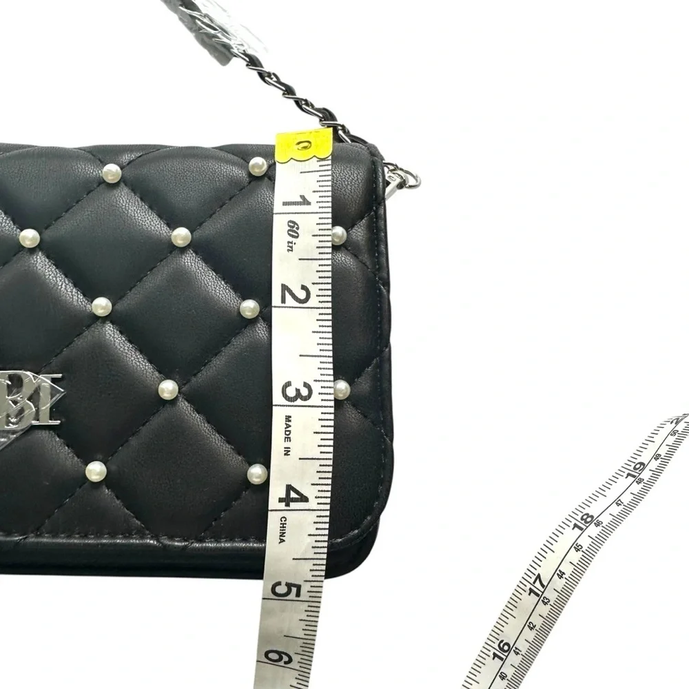 Badgley Mischka Diamond Quilted Crossbody‎ Bag Black NWT